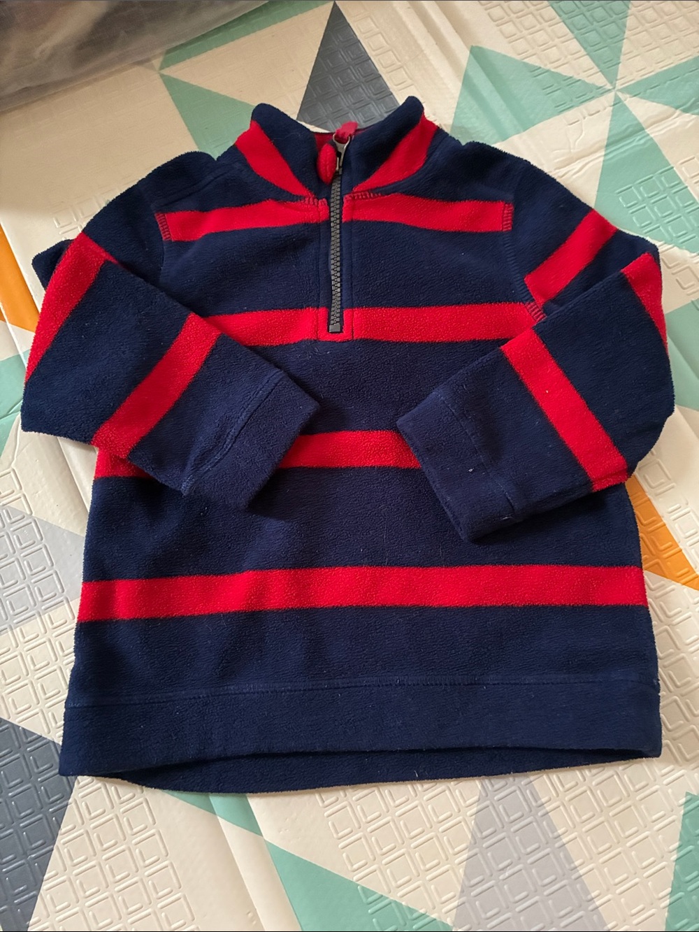 20/25$ 🧸 Navy and Red Quarter-Zip Striped Sweater